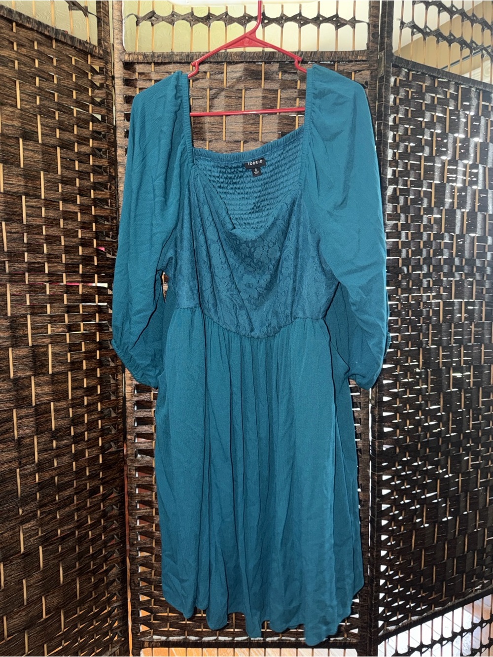 torrid Teal Puff-Long Sleeve Midi Dress